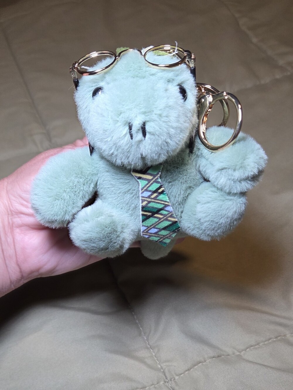 Plush Dinosaur Keychain Bag Charm Blue Green Glasses Tie Cute Stuffed Dino